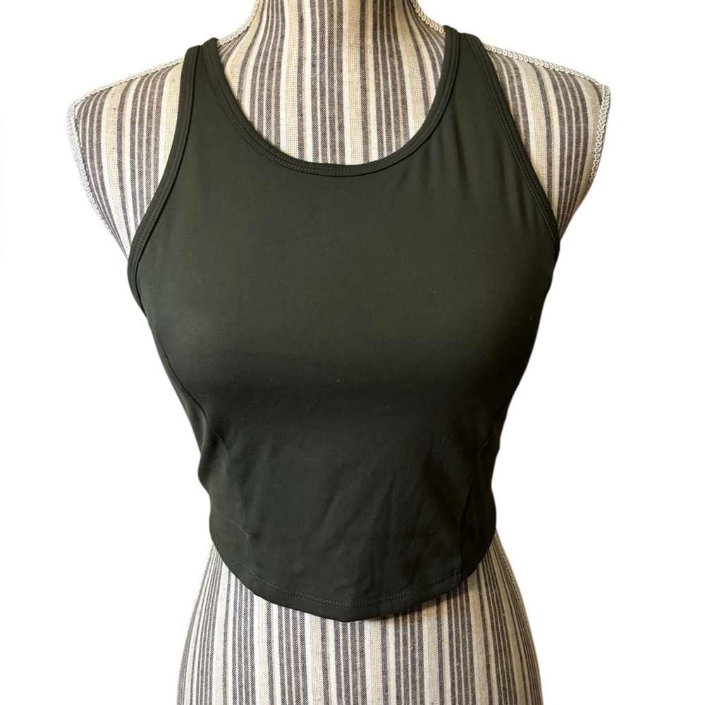 All in Motion Athletic Tank Top Medium Olive Green Racerback Mesh Panel Stretch